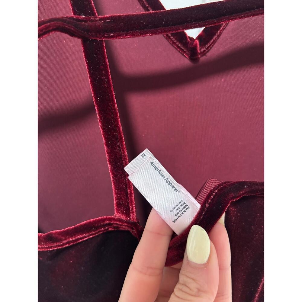 American Apparel Burgundy Velvet Bodycon Mini Dress Spaghetti Strap Size M - Picture 7 of 10
